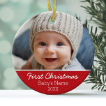 Baby's First Christmas Photo - Modern Minimalist Ceramic Ornament