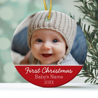 Baby's First Christmas Photo - Modern Minimalist Ceramic Ornament