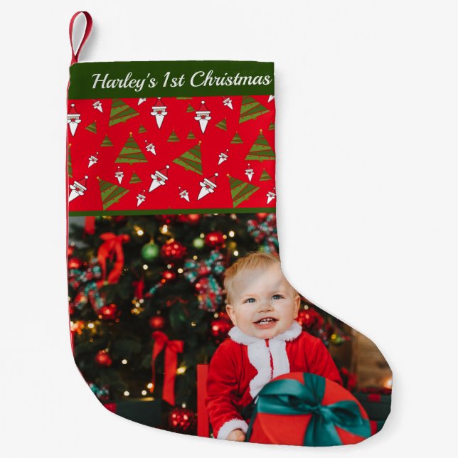 Baby's First Christmas Photo Monogram Cute Small Christmas Stocking (Front)