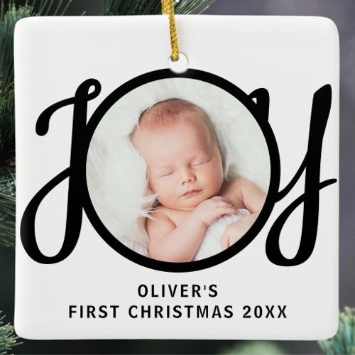Baby's First Christmas Photo Name Keepsake Ceramic Ornament
