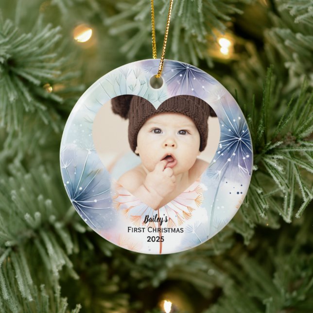 Baby's First Christmas Photo Name Pastel  Ceramic Ornament (Tree)