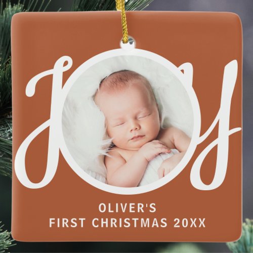Baby's First Christmas Photo Name Terracotta Ceramic Ornament