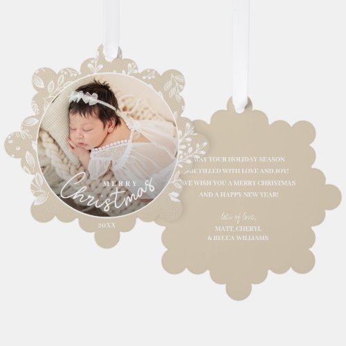Babys First Christmas Photo on Ivory Paper Ornament Card