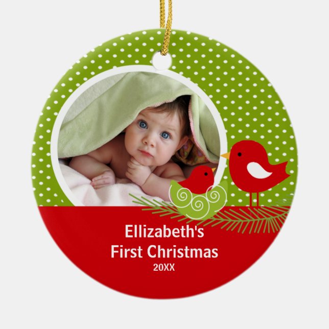 Babys First Christmas Photo Ornament Baby Bird (Front)