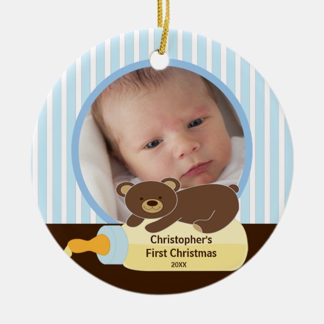 Babys First Christmas Photo Ornament Bear (Front)