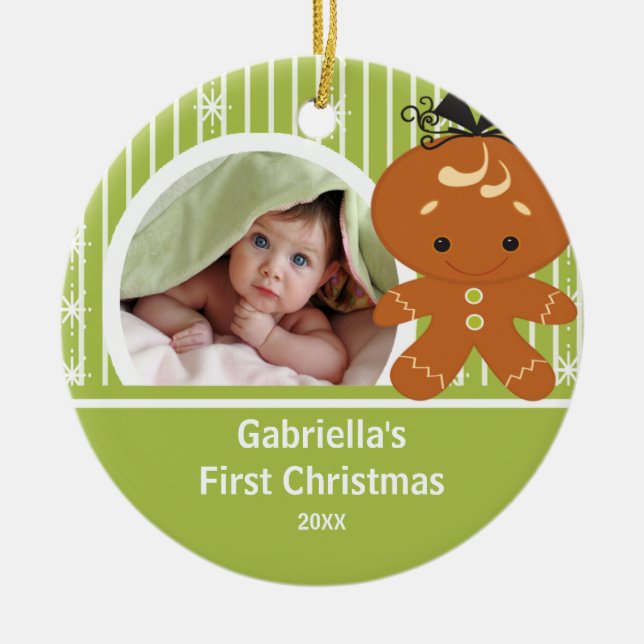 Babys First Christmas Photo Ornament Gingerbread (Front)