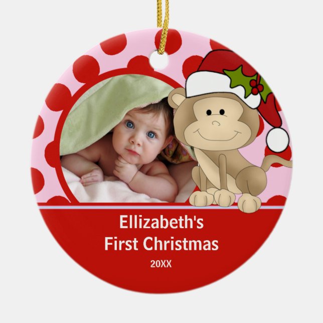 Babys First Christmas Photo Ornament Monkey (Front)