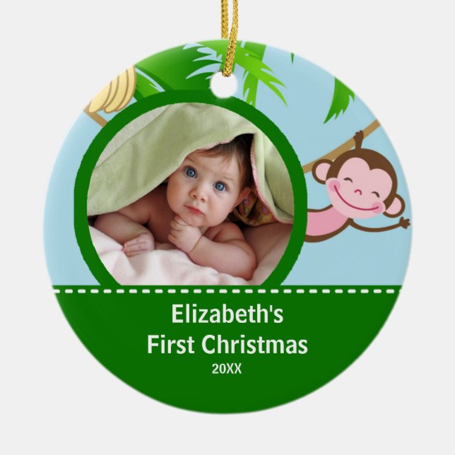 Baby's First Christmas Photo Ornament Monkey (Front)