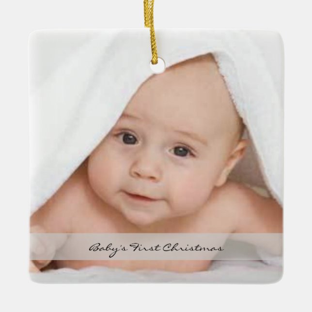 Baby's First Christmas Photo Ornament Name Birth (Front)