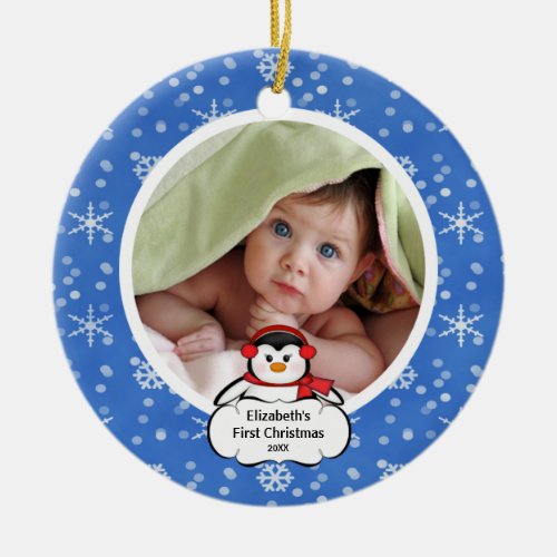 Babys First Christmas Photo Ornament Penguin