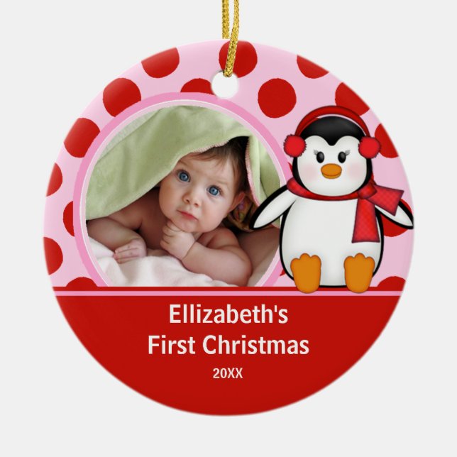 Babys First Christmas Photo Ornament Penguin (Front)