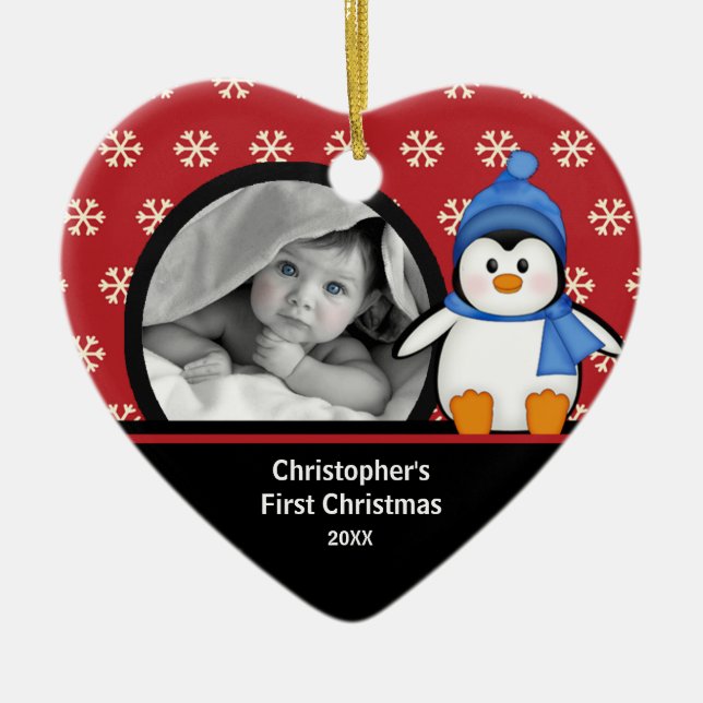 Babys First Christmas Photo Ornament Penguin (Front)