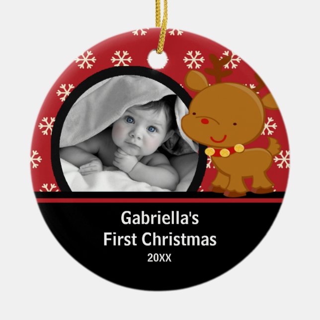 Babys First Christmas Photo Ornament Reindeer (Front)