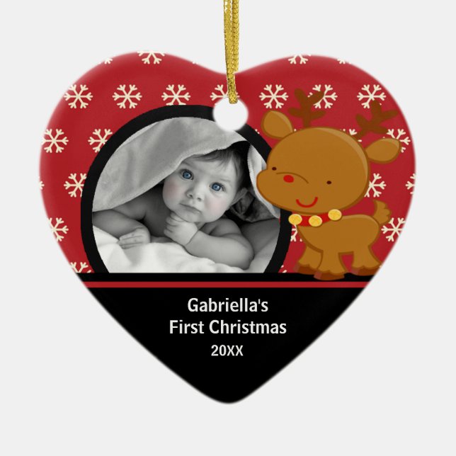 Babys First Christmas Photo Ornament Reindeer (Front)
