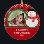 Babys First Christmas Photo Ornament Snowman<br><div class="desc">Cute Photo Christmas Ornament featuring an adorable girl Snowman set on a pink & white polka dot background,  just add YOUR PHOTO!  Perfect for first christmas & second christmas.  A Wonder Christmas gift sure to be treasured for many years to come.</div>