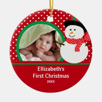 Babys First Christmas Photo Ornament Snowman by celebrateitornaments at Zazzle
