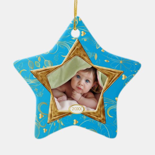 Babys First Christmas Photo Ornament Star Blue