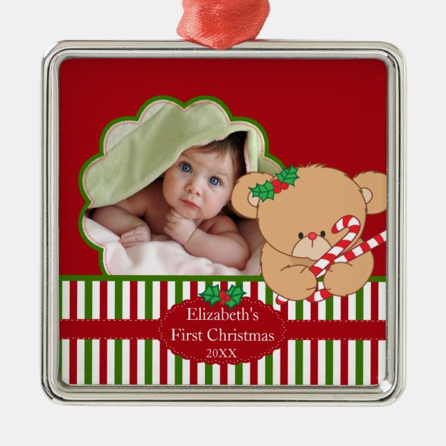 Baby's First Christmas Photo Ornament Sweet Bear (Front)