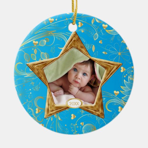 Babys First Christmas Photo Ornament turquoise