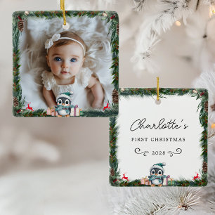 Baby's First Christmas–Photo-Penguin Ceramic Ornament