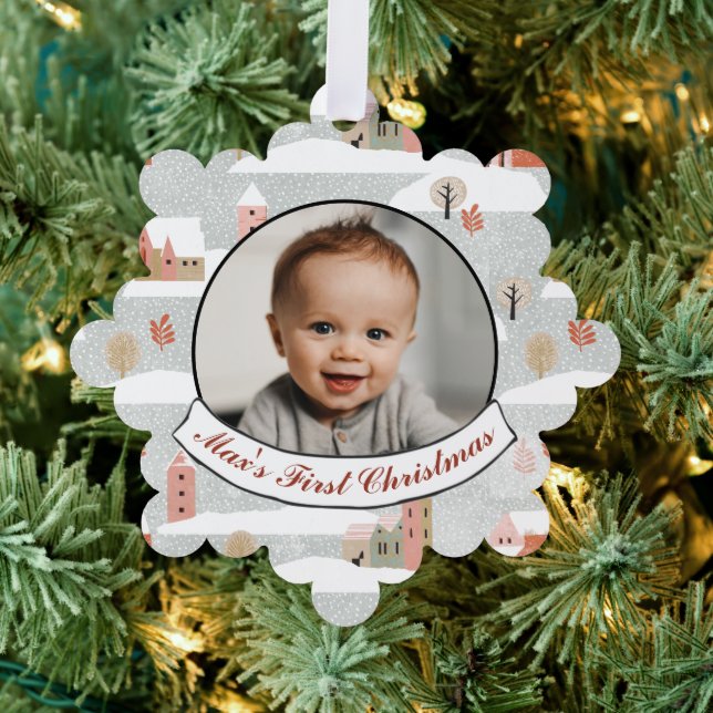 Baby's First Christmas Photo Personalized Holiday  Ornament Card (Insitu (Tree))