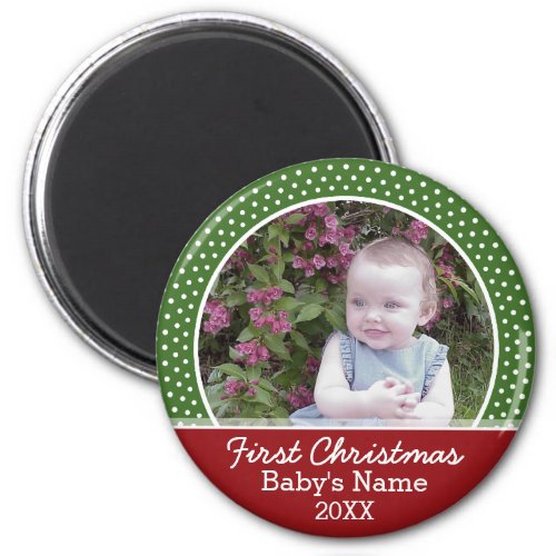 Babys First Christmas Photo _ Red and Green Magnet