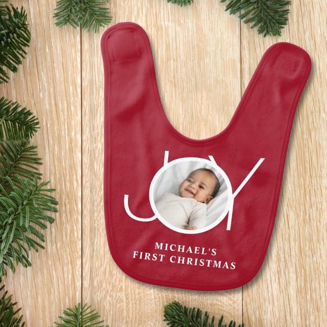 Baby's First Christmas Photo Red Baby Bib (Creator Uploaded)