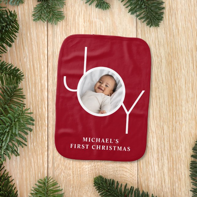 Baby's First Christmas Photo Red Baby Burp Cloth (Creator Uploaded)