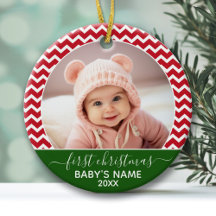 Baby's First Christmas Photo red chevrons green