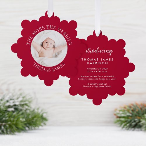 Babys First Christmas Photo Red Holiday Ornament Card