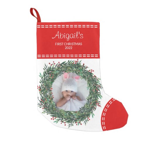 Babys First Christmas Photo Red Small Christmas Stocking