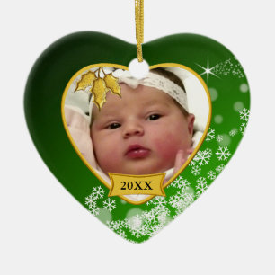 Baby's First Christmas Photo Snowflake Ceramic Ornament