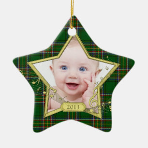 Baby's First Christmas Photo Star Irish Tartan Ceramic Ornament
