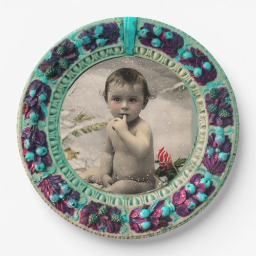 BABYS FIRST CHRISTMAS PHOTO TEMPLATE BLUE PAPER PLATES