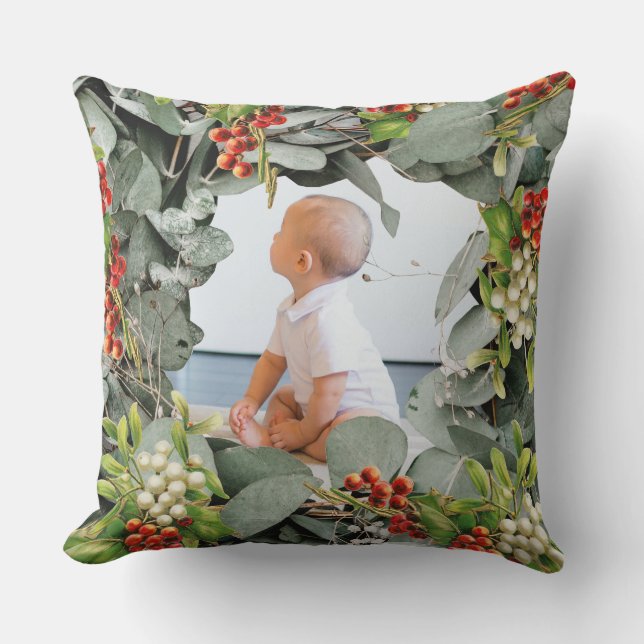 Baby's First Christmas Photo  Throw Pillow (Front)