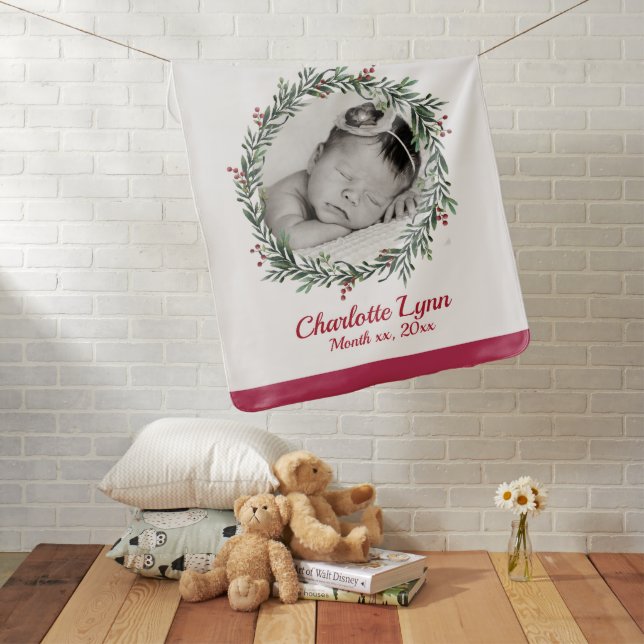 Baby's First Christmas Photo with Name  Baby Blanket (In Situ)