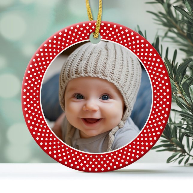 Baby's First Christmas - photo with name on back Ceramic Ornament (Personalized Christmas Photo Ornament)
