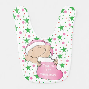 Baby's First Christmas Pink Bib "Baby's 1st"