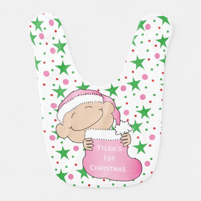 Baby's First Christmas Pink Bib "Baby's 1st" (Front)