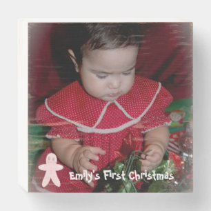 Babys First Christmas Pink Gingerbread Cookie Wooden Box Sign