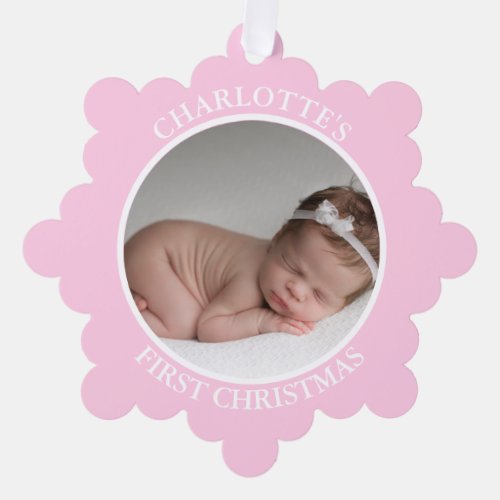 Babys First Christmas Pink Girl  Message  PHOTO Ornament Card