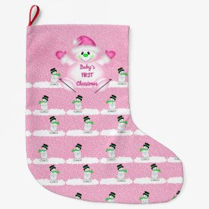 Baby's First Christmas Pink Large Christmas Stocking