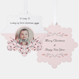 Babys first Christmas Pink Ornament Card