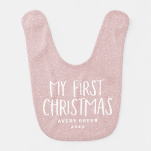 Baby's first Christmas pink personalized Baby Bib