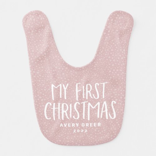 Babys first Christmas pink personalized Baby Bib