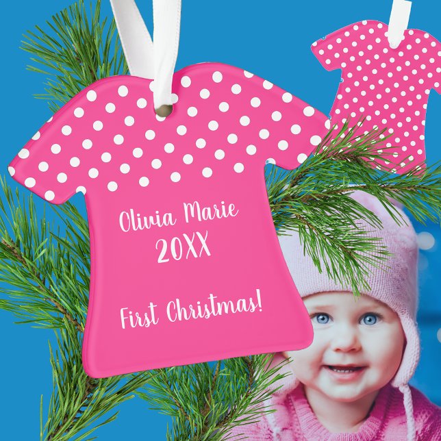 Baby's First Christmas Pink Polka Dot Ornament (Creator Uploaded)