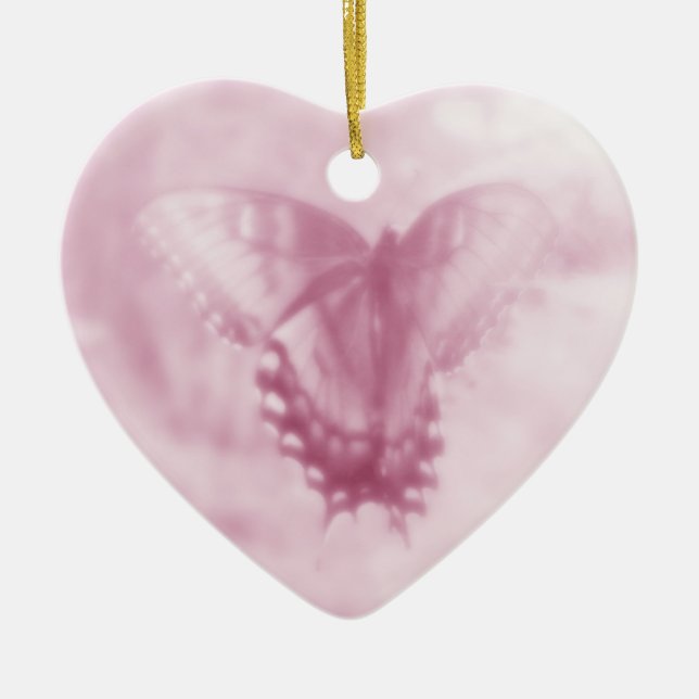 Baby's First Christmas  Pink Swallowtail Butterfly Ceramic Ornament (Front)