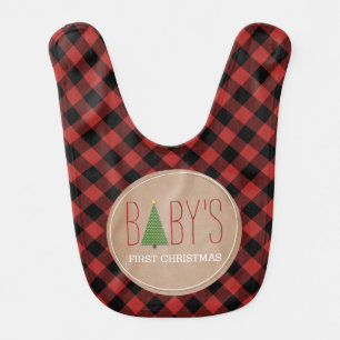 Baby's First Christmas Plaid Bib