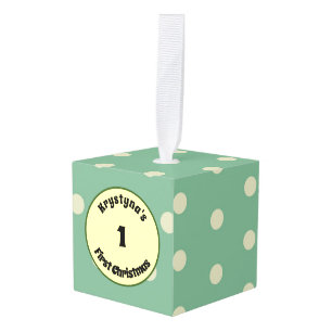 Baby's First Christmas Polka Dot Custom Cube Ornament