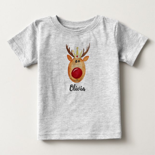 Baby's First Christmas Princess Rudolph with Name Baby T-Shirt (Front)